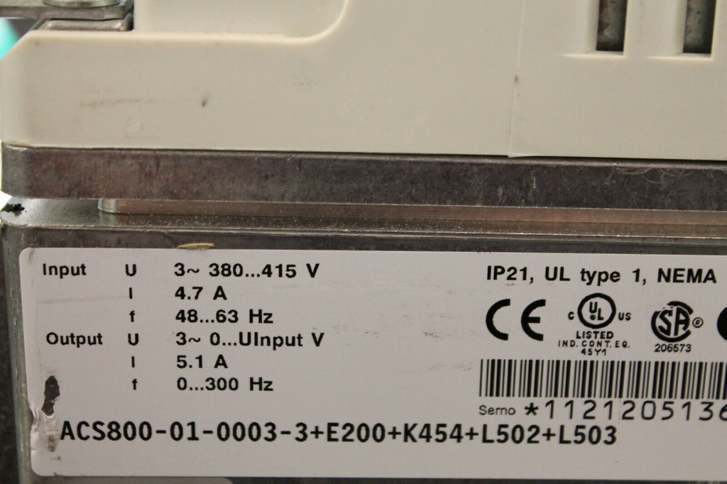 ABB ACS800-01-0003-3 +E200+K454+L502+L503 with RPBA-01 Profibus Adapter