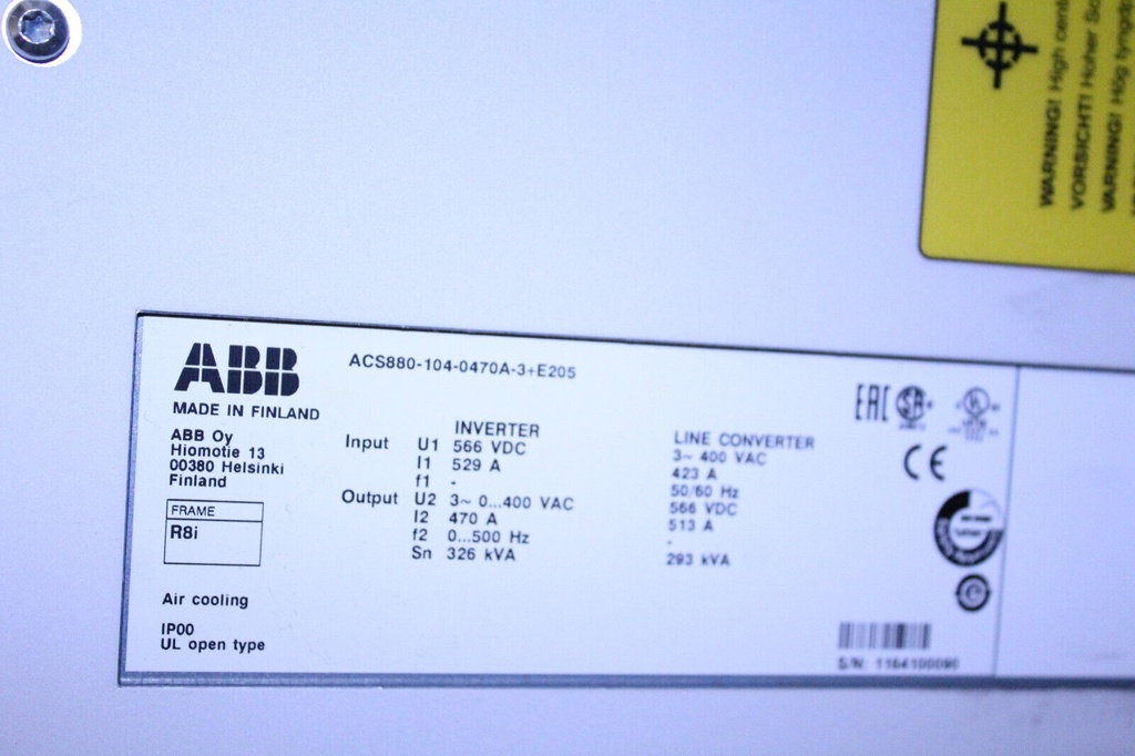 ABB ACS880-104-0470A-3 +E205 DC/AC Drive 470A